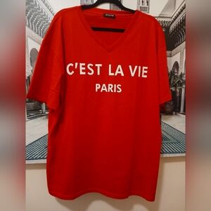 NWOT Red Short Sleeve V neck Tee Vibrant Cotton Blend